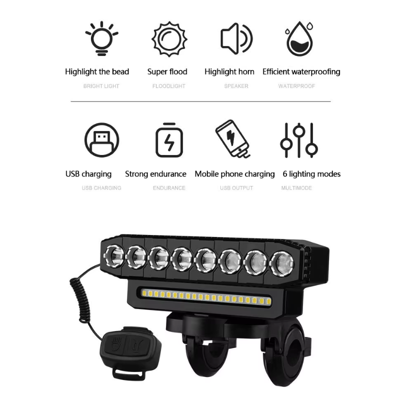 USB-uppladdningsbar cykellampa med kraftfullt 120dB cykelhorn säkerhetscykeltillbehör för synlighet och trygghet