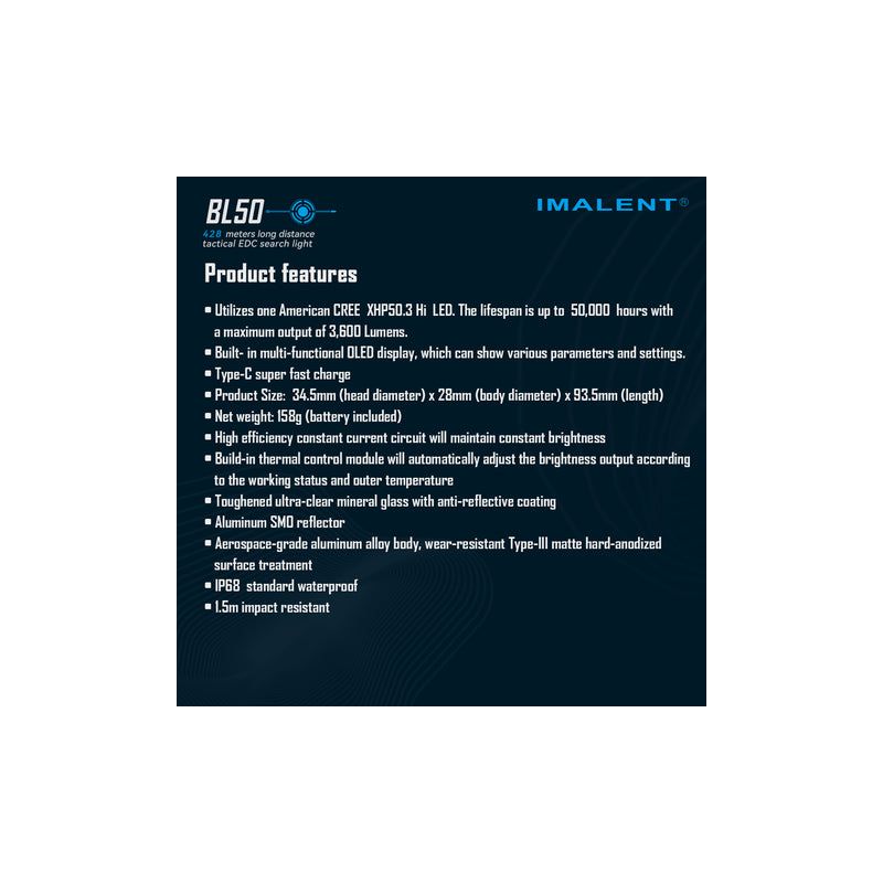 Upptäck IMALENT BL50 bärbar 3600 lumen LED ficklampa Typ-C uppladdningsbar med OLED-skärm ny kampanj