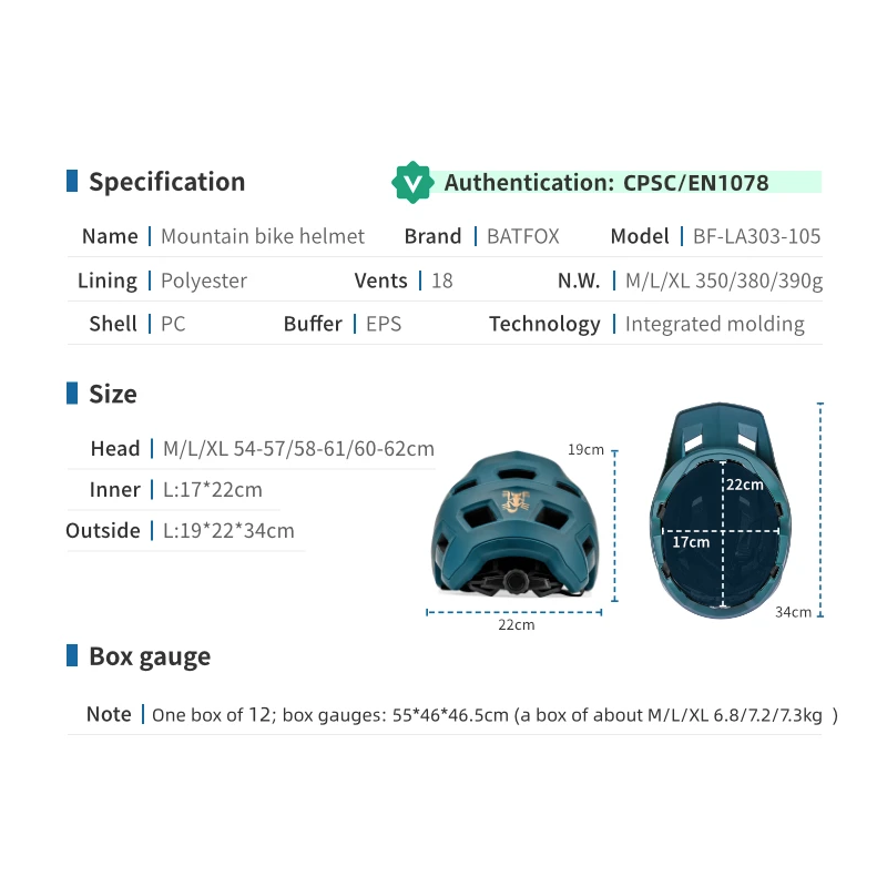BATFOX Mountainbikehjälm för Herrar och Damer In-Mold Teknik Justerbar Storlek Perfekt för Cykelsäkerhet