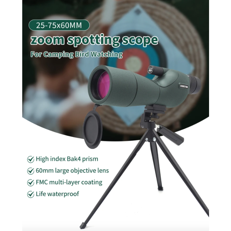 25-75x60 Spottingscope ED-lins | Kraftfullt Monokulärt Teleskop för Fågelskådning & Utomhus | BAK4