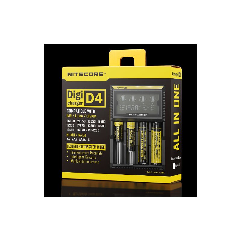 Nitecore D4 Digicharger LCD-skärm avancerad batteriladdare för Li-ion 18650 och NiMH med säkerhetsfunktioner