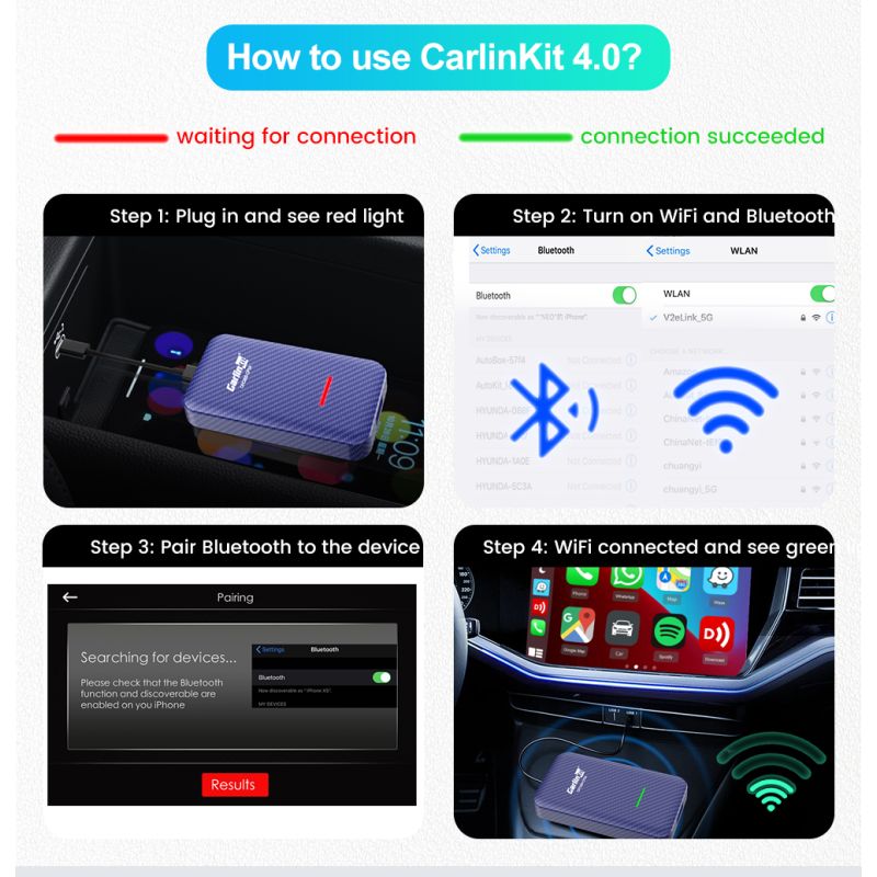 CarlinKit 4.0 trådlös CarPlay för Audi VW Porsche Kia Android Auto Adapter enkel installation kompakta