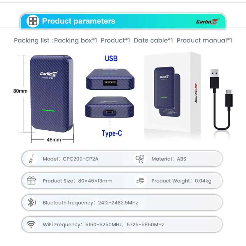CarlinKit 4.0 trådlös CarPlay för Audi VW Porsche Kia Android Auto Adapter enkel installation kompakta