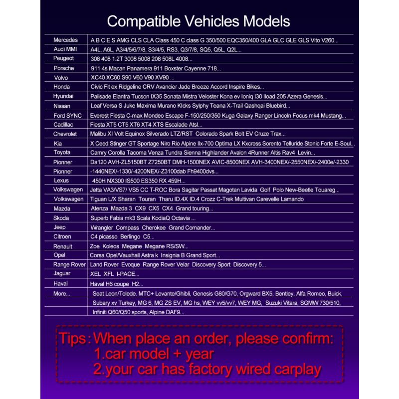 CarlinKit 4.0 trådlös CarPlay för Audi VW Porsche Kia Android Auto Adapter enkel installation kompakta