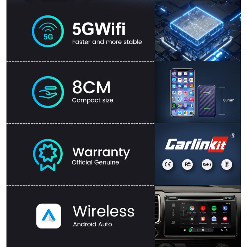CarlinKit 4.0 trådlös CarPlay för Audi VW Porsche Kia Android Auto Adapter enkel installation kompakta
