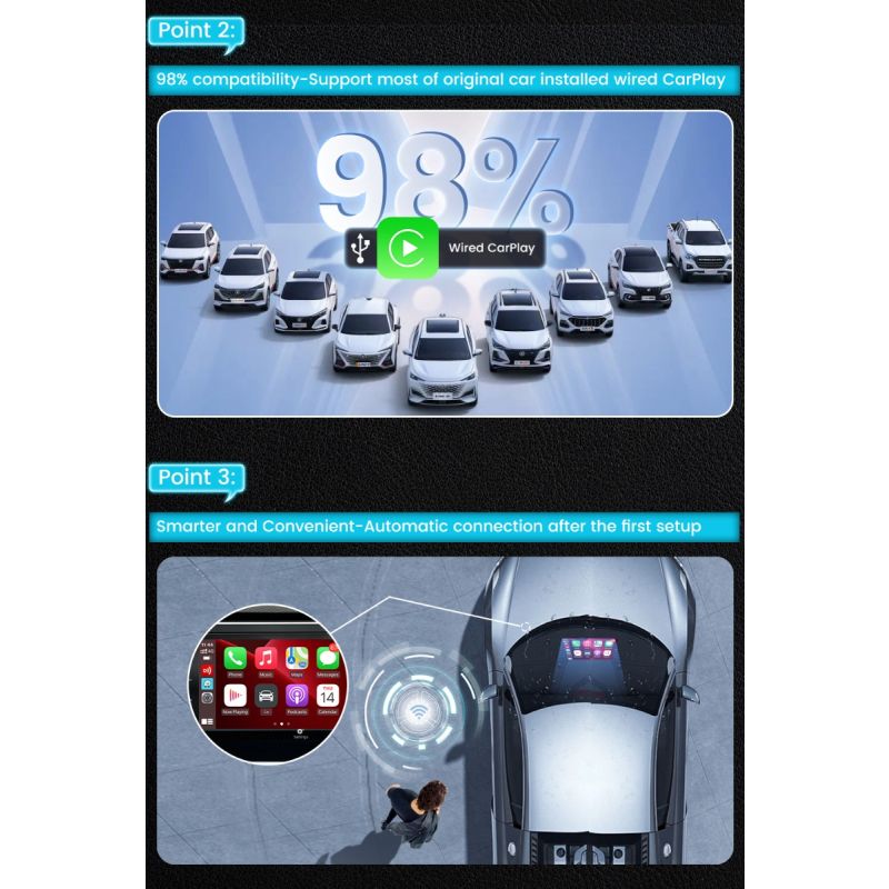 CarlinKit 4.0 trådlös CarPlay för Audi VW Porsche Kia Android Auto Adapter enkel installation kompakta