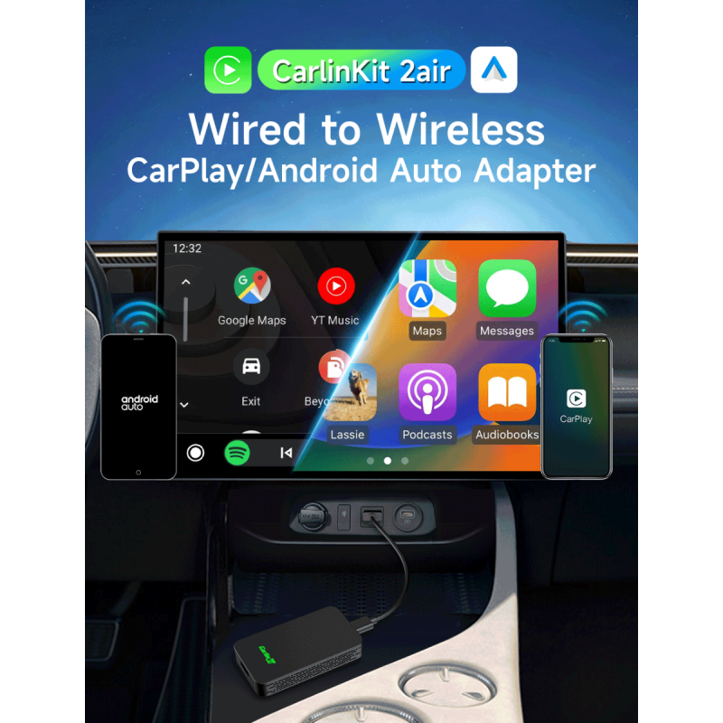 CarlinKit 2air 5.0 CarPlay Trådlös Adapter för iPhone och Android trådlös anslutning och sömlös integration