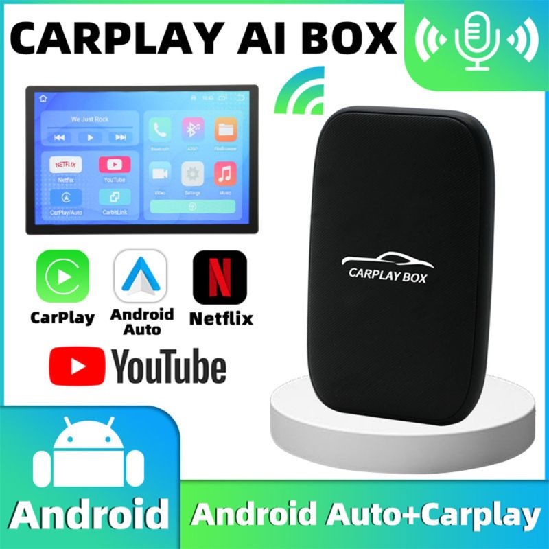 Carplay Box Trådlös Android Auto Adapter med Netflix och YouTube bilaccessoar för underhållning i bilen