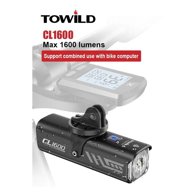 TOWILD CL1600 LED Cykellampa 1600LM USB Uppladdningsbar Framlampa för Stadscykling och Terrängäventyr