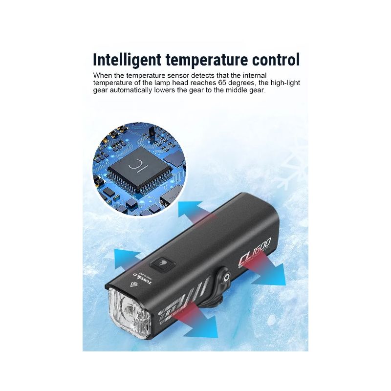 TOWILD CL1600 LED Cykellampa 1600LM USB Uppladdningsbar Framlampa för Stadscykling och Terrängäventyr