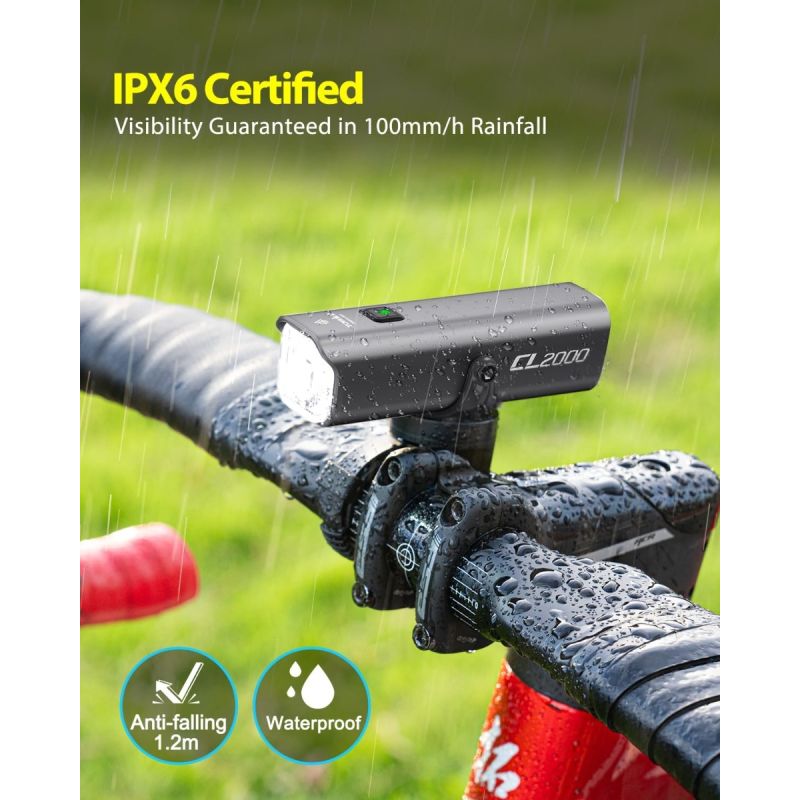 TOWILD CL2000 Cykellampa | 2000 Lumen Superljus, Bländfri & Vattentät för Säker Nattcykling