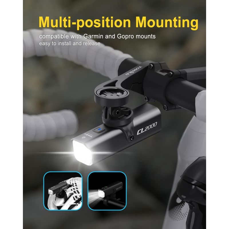 TOWILD CL2000 Cykellampa | 2000 Lumen Superljus, Bländfri & Vattentät för Säker Nattcykling