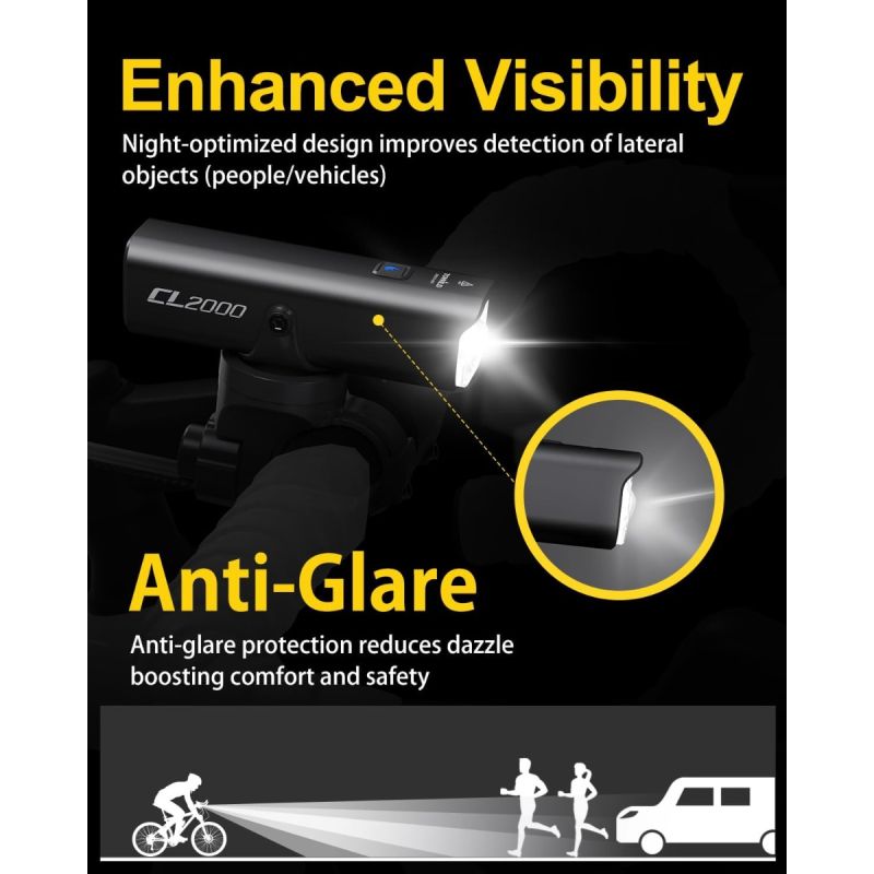 TOWILD CL2000 Cykellampa | 2000 Lumen Superljus, Bländfri & Vattentät för Säker Nattcykling