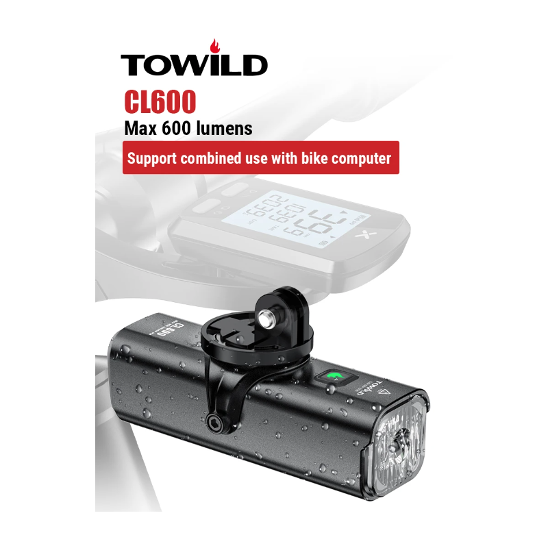 TOWILD CL600 cykelljus USB-uppladdningsbar LED hög lumen cykeltillbehör med vattentät design för säker cykling