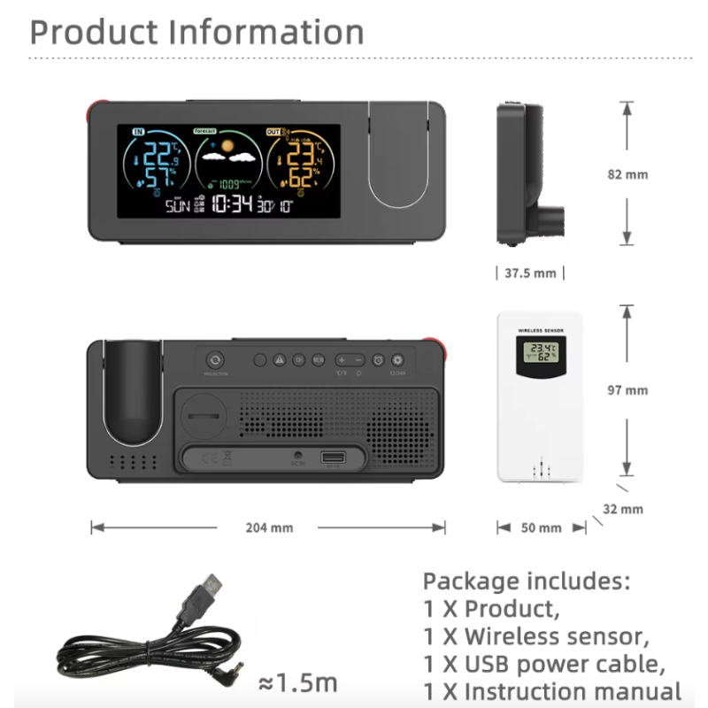Stilren Projektionsklocka med Väggklocka och Digitalt alarm perfekt för Heminredning Evighetskalender 7 språk