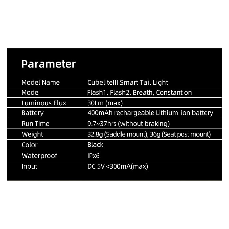Upptäck Enfitnix Cubelite III Smart bakljus med ultraljust LED-ljus 30 lumen USB-laddning för cykelsäkerhet