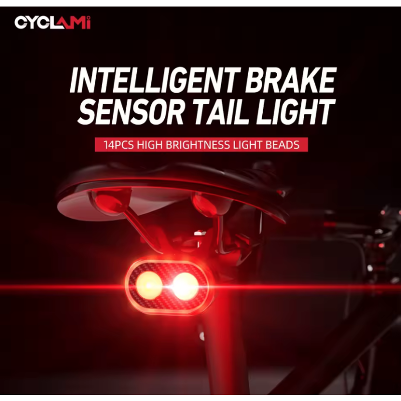 Upptäck CYCLAMI CY200 smart bromsavkännande LED cykel bakljus vattentät cykelbelysning för säker pendling