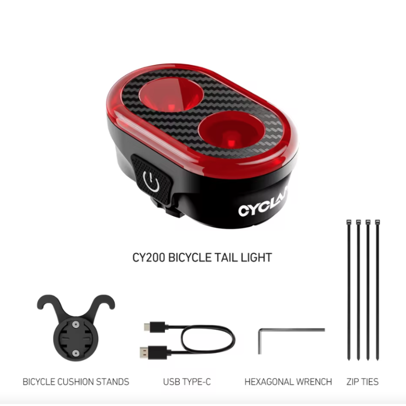 Upptäck CYCLAMI CY200 smart bromsavkännande LED cykel bakljus vattentät cykelbelysning för säker pendling