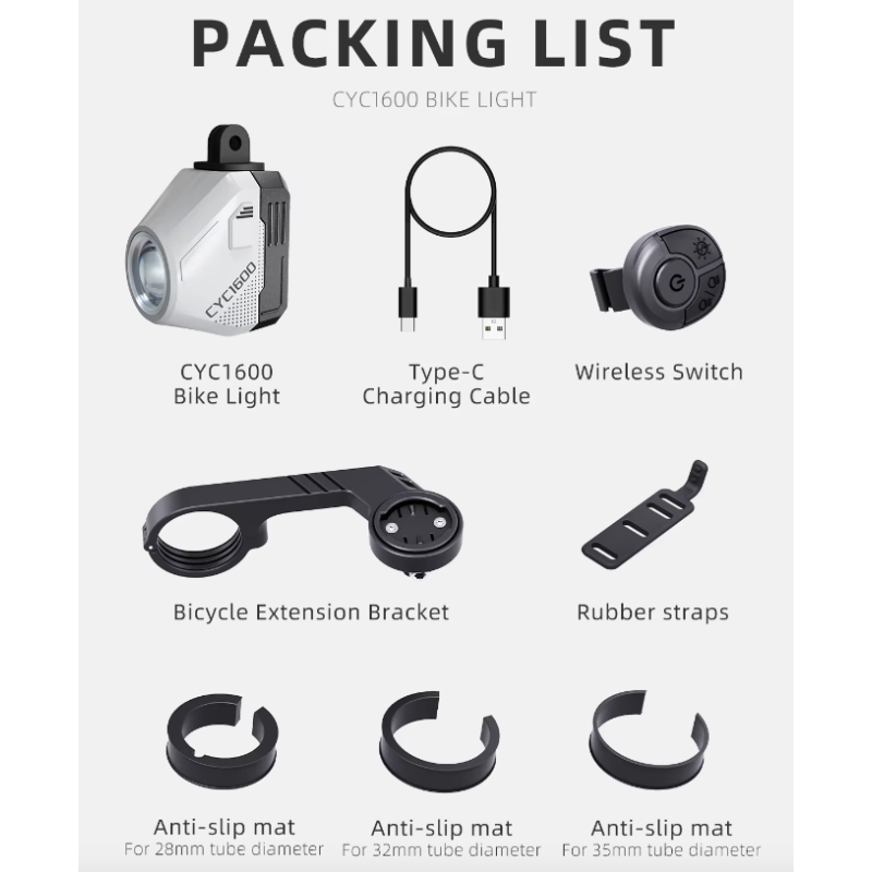 Hängande Avskuren Kabel Cykel Framljus 1600LM högpresterande strålkastare med trådlös fjärrkontroll och hållbar konstruktion