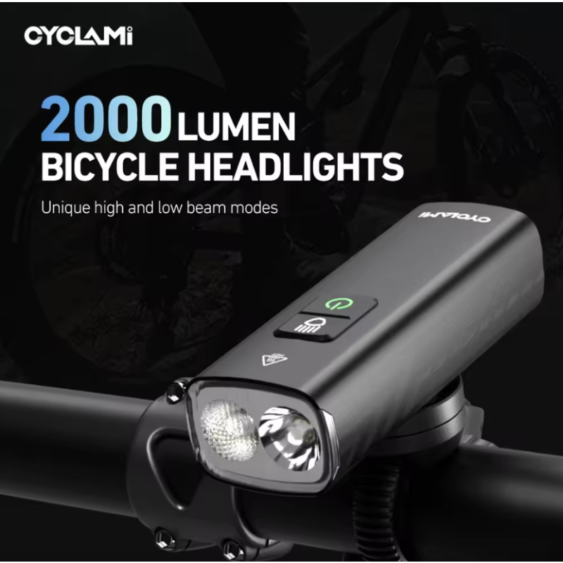 CYCLAMI BR2000 Cykelframlampa för MTB & Landsvägscykel - Typ-C, 2000 Lumen, Max Säkerhet