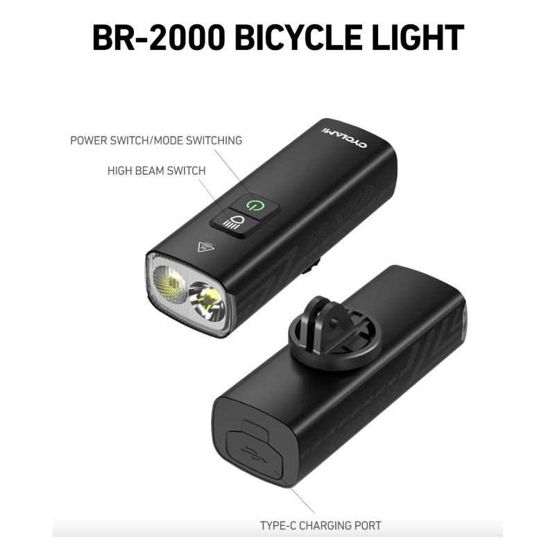 CYCLAMI BR2000 Cykelframlampa för MTB & Landsvägscykel - Typ-C, 2000 Lumen, Max Säkerhet