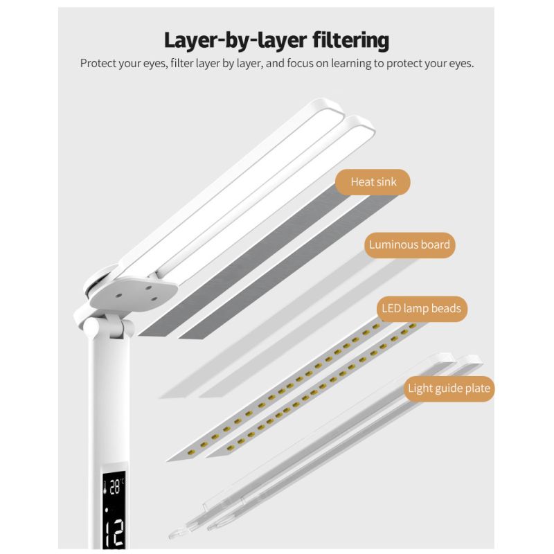 LED-bordslampa med kalender och USB-touch multifunktionslampa med flimmerfritt ljus och pennhållare