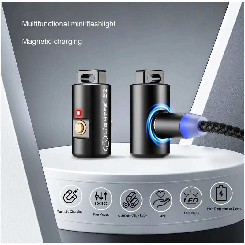 Minificklampa LED Uppladdningsbar Ficklampa Nyckelring Halsband Camping Vandring Portabel Lättvikt