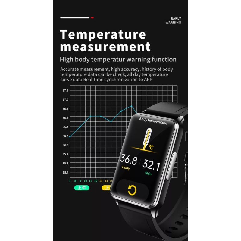EP02 Smartklocka Sverige - Blodsockermätning EKG HRV Pulsmätare Temperaturmätare Vattentät Fitness Tracker