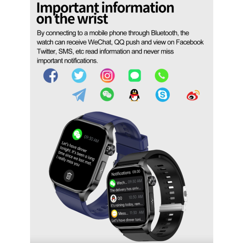 E580 Smartklocka med Blodglukos & EKG. Hjärtfrekvens, IP68 Vattentät, Hälsa & Övervakning!