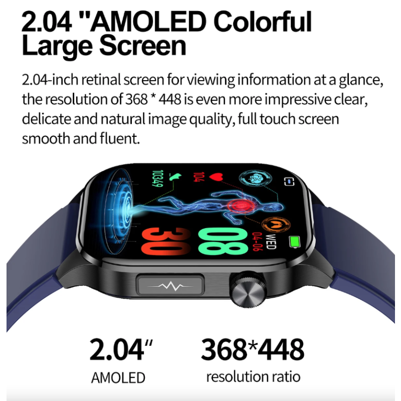 E580 Smartklocka med Blodglukos & EKG. Hjärtfrekvens, IP68 Vattentät, Hälsa & Övervakning!
