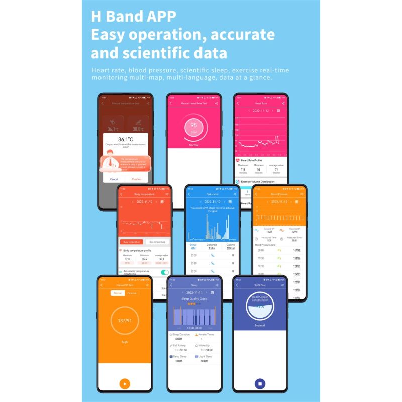 F57L Smartklocka Finessklocka för Blodglukos, Blodtryck, Hjärtfrekvens & Temperaturövervakning, 1.91 tum
