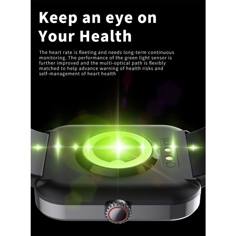 F57L Smartklocka Finessklocka för Blodglukos, Blodtryck, Hjärtfrekvens & Temperaturövervakning, 1.91 tum