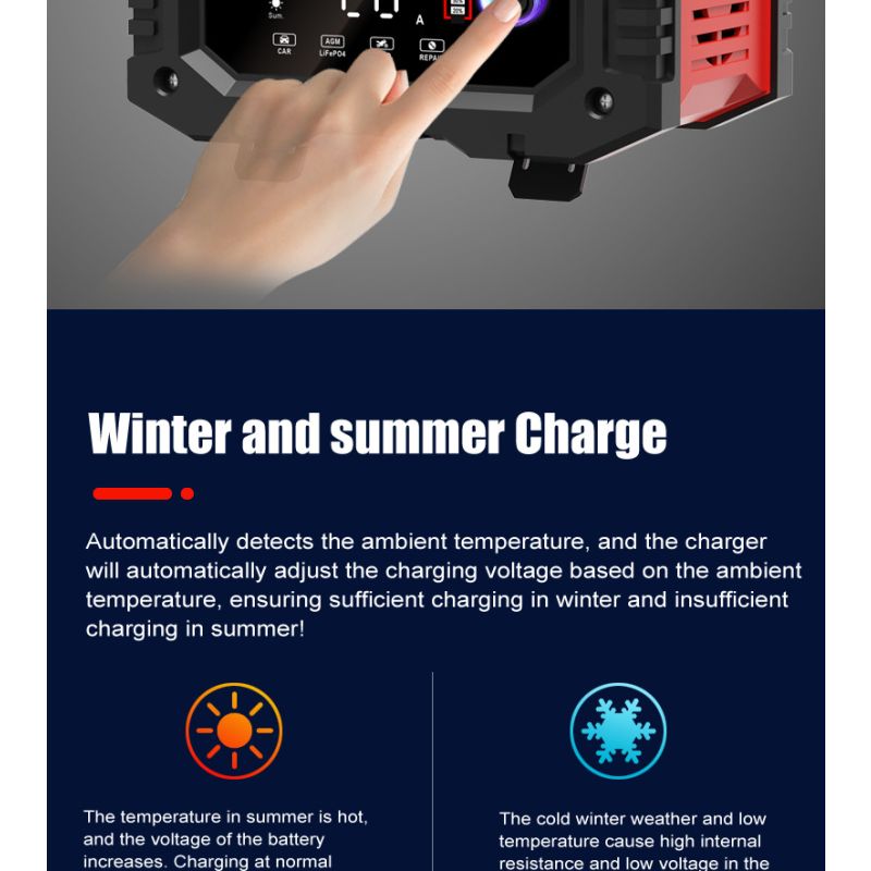 FOXSUR 20A Bärbar bilbatteriladdare för 12V 24V AGM LiFePO4 Blybatterier med mikroprocessorkontroll