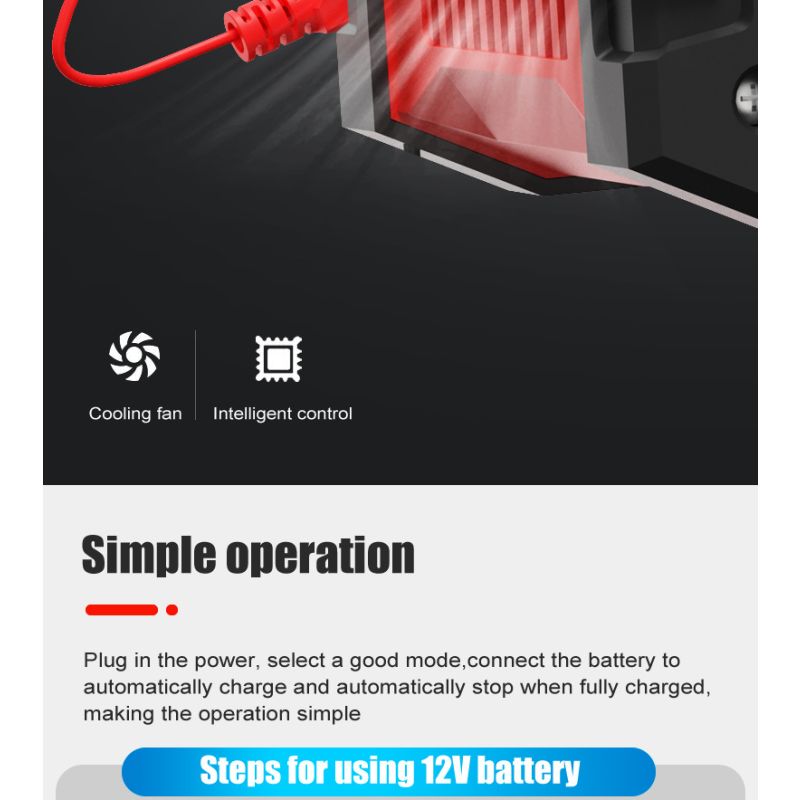FOXSUR 20A Bärbar bilbatteriladdare för 12V 24V AGM LiFePO4 Blybatterier med mikroprocessorkontroll
