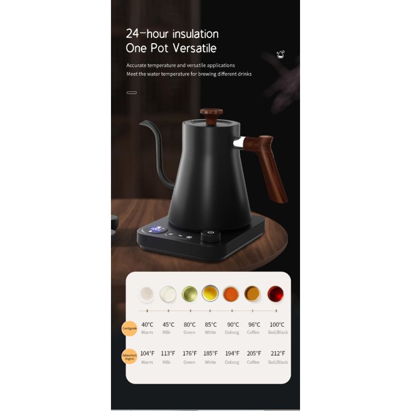 Elektrisk Svanhalsvattenkokare med Realtidstemperaturkontroll Elegant Design Perfekt för Te och Kaffe Bryggning