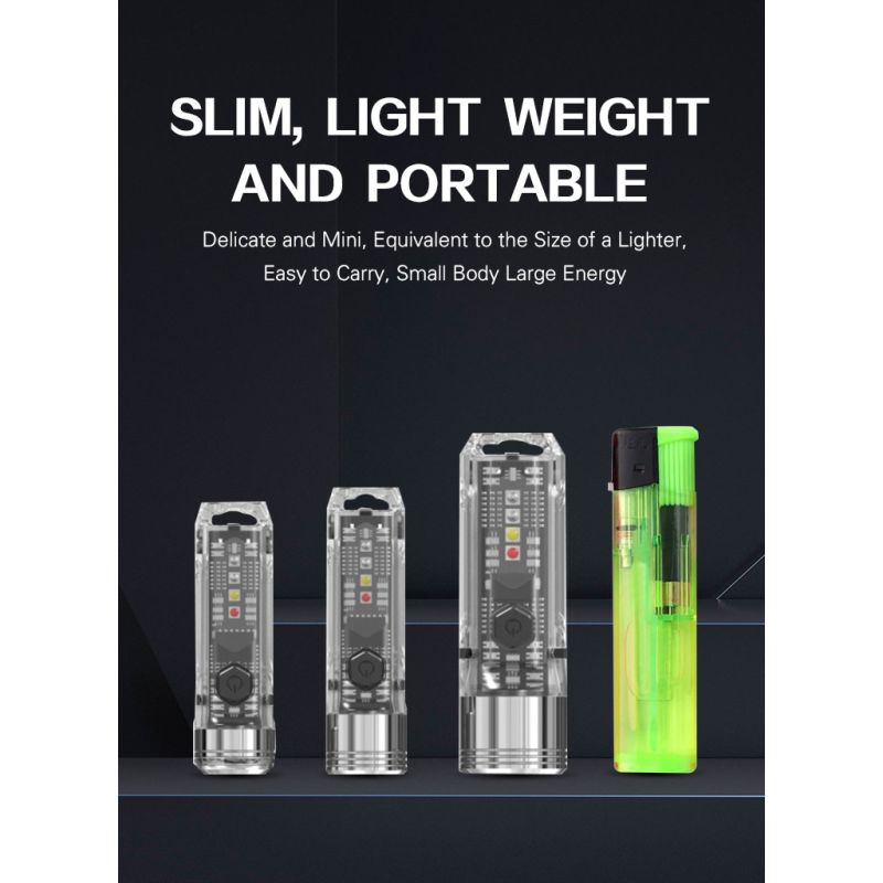 GT13 TIKI Mini Nyckelringslampa USB-uppladdningsbar kompakt 1000 lumen Bärbart Ljus för Äventyrsutrustning