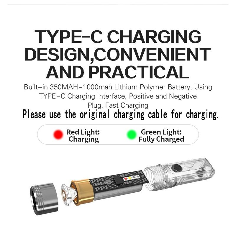 GT13 TIKI Mini Nyckelringslampa USB-uppladdningsbar kompakt 1000 lumen Bärbart Ljus för Äventyrsutrustning