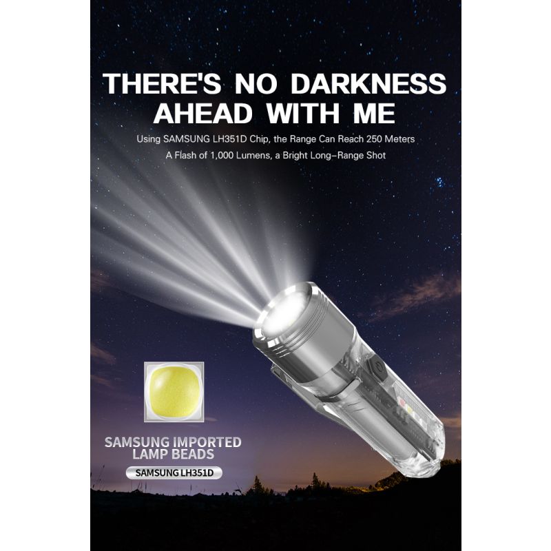 GT13 TIKI Mini Nyckelringslampa USB-uppladdningsbar kompakt 1000 lumen Bärbart Ljus för Äventyrsutrustning