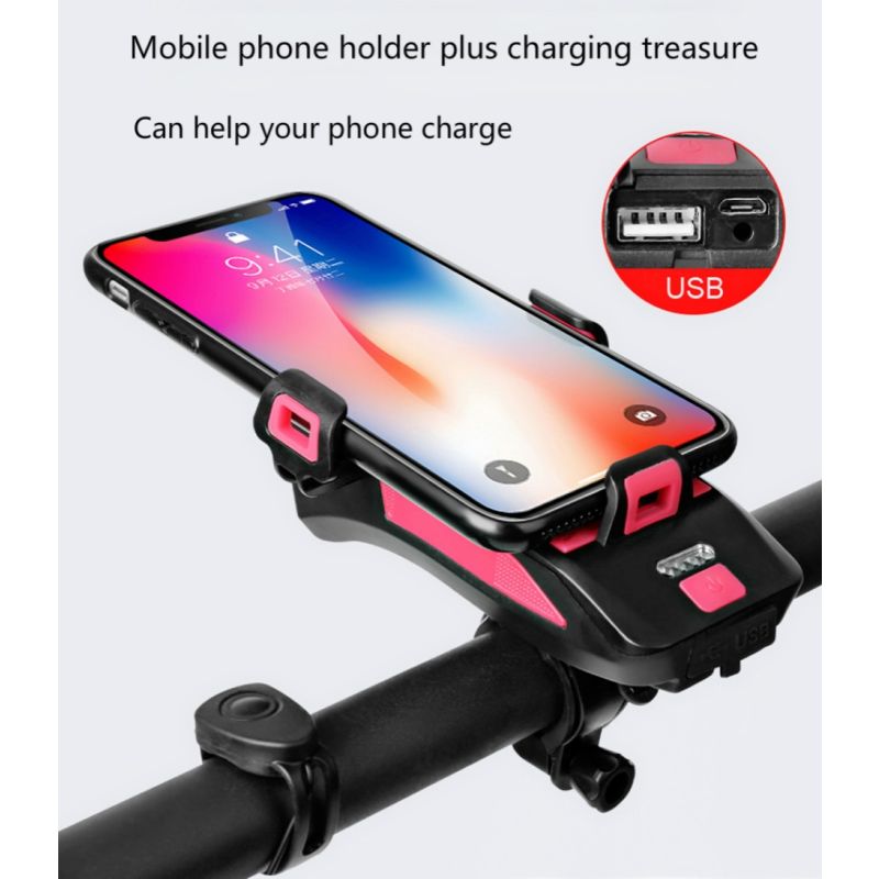 Upptäck multifunktionellt cykelljus 4 i 1 med 800 lumen cykelframljus cykelhorn och telefonhållare för säker cykling