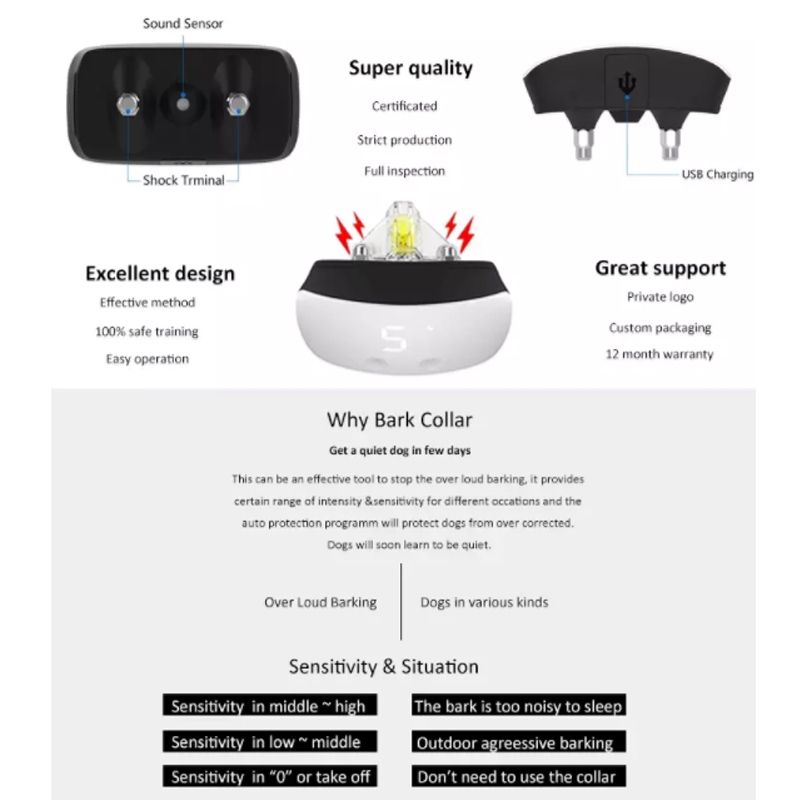 Touch 7 Nivå Bark Krage Human Hundträning Vattentät Uppladdningsbar Effektiv Skällhantering IP67 Krage