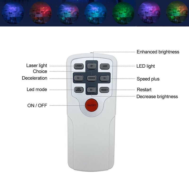 Laserprojektor för heminredning och sovrumsbelysning Stjärnhimmel med 7 färger och 360 graders rotation