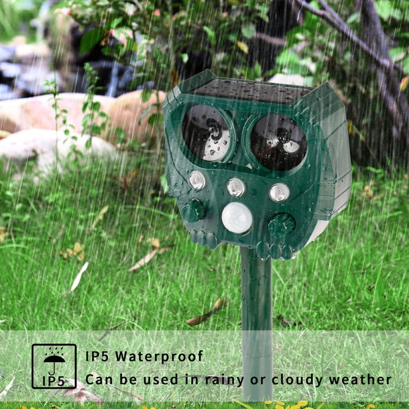 Solenergidriven Djuravvisare Ultraljudsavvisare för Trädgårdar IP44 Vattentät Human Avskräckning  Tyst Drift
