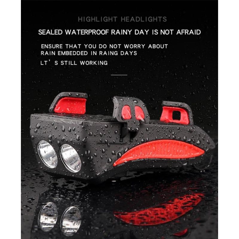 Multifunktionell 4 i 1 cykellampa med USB-uppladdning och cykelhorn perfekt för stadscykling och mountainbiking