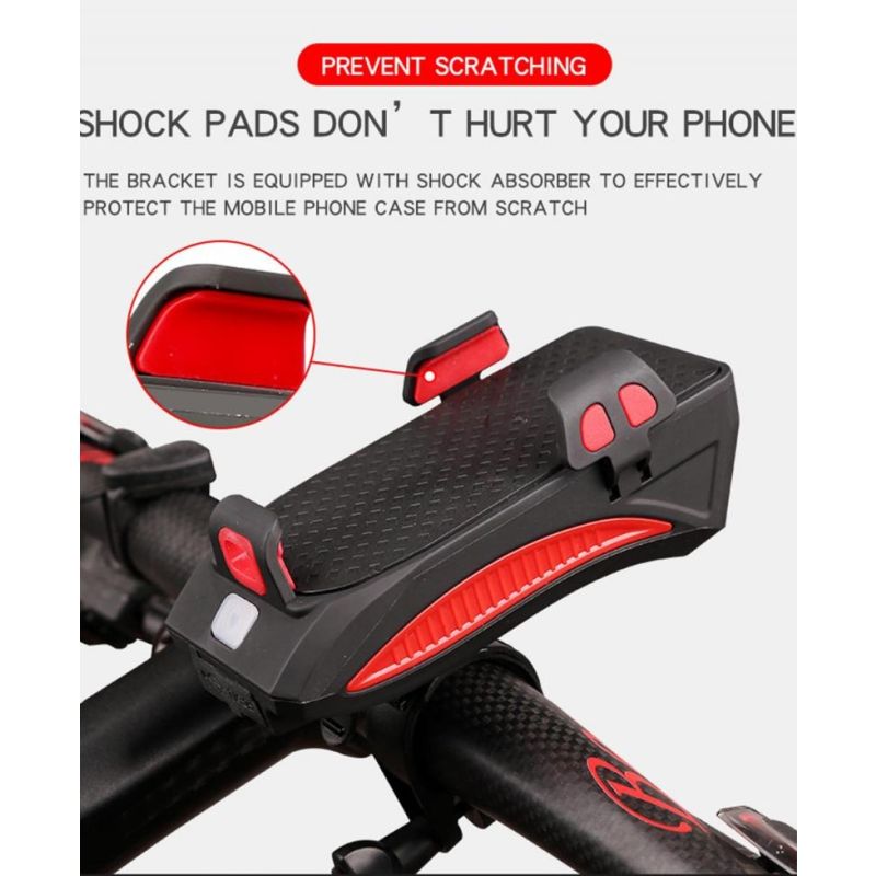 Multifunktionell 4 i 1 cykellampa med USB-uppladdning och cykelhorn perfekt för stadscykling och mountainbiking