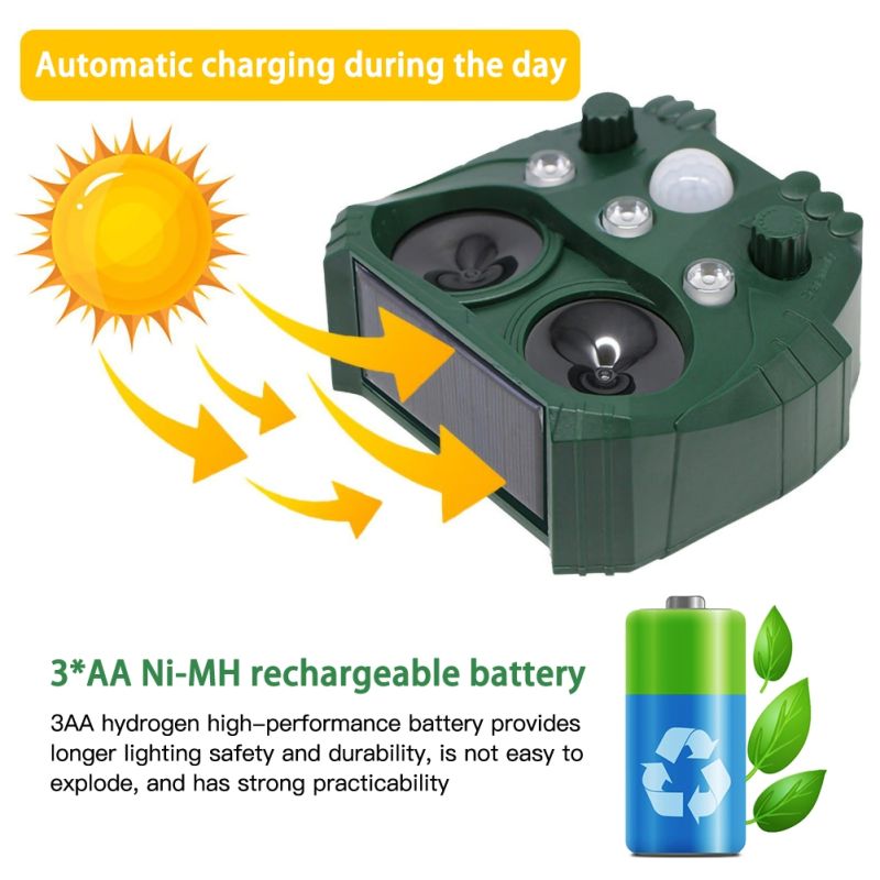 Solenergidriven Djuravvisare Ultraljudsavvisare för Trädgårdar IP44 Vattentät Human Avskräckning  Tyst Drift