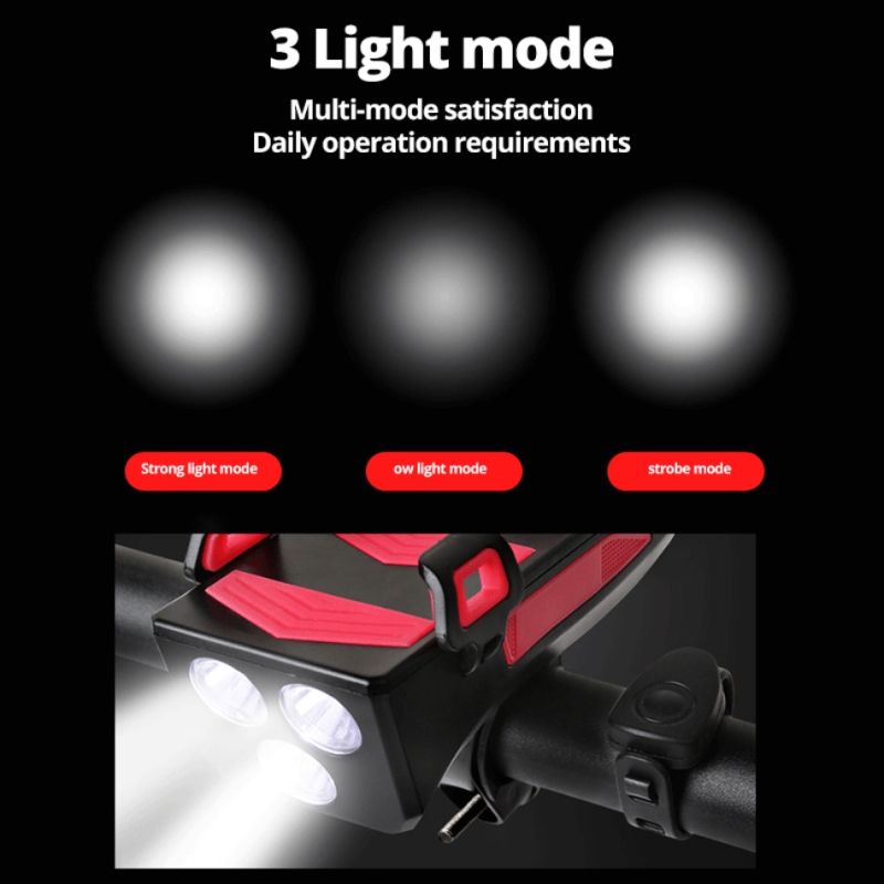Upptäck multifunktionellt cykelljus 4 i 1 med 800 lumen cykelframljus cykelhorn och telefonhållare för säker cykling
