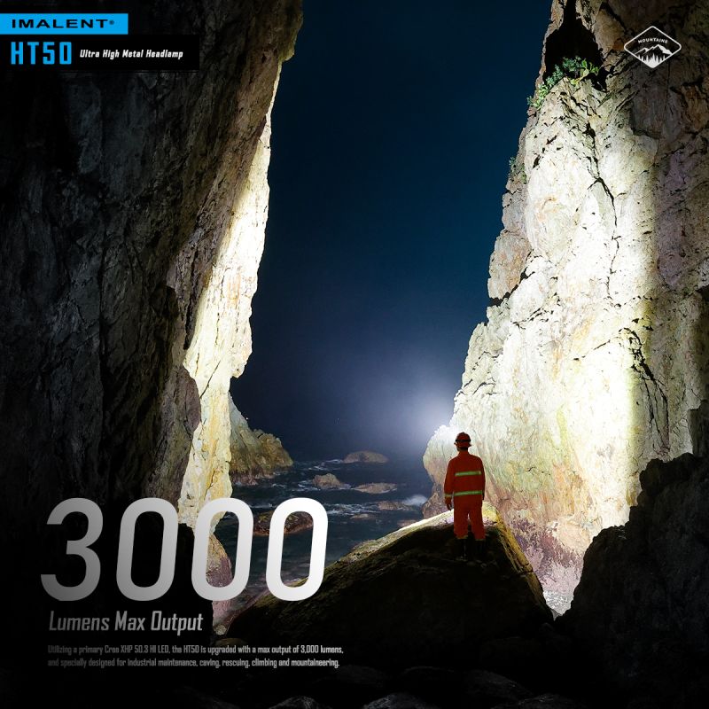 Kraftfull IMALENT HT50 LED-strålkastare med dubbla ljuskällor för äventyr Uppladdningsbar och vattentät