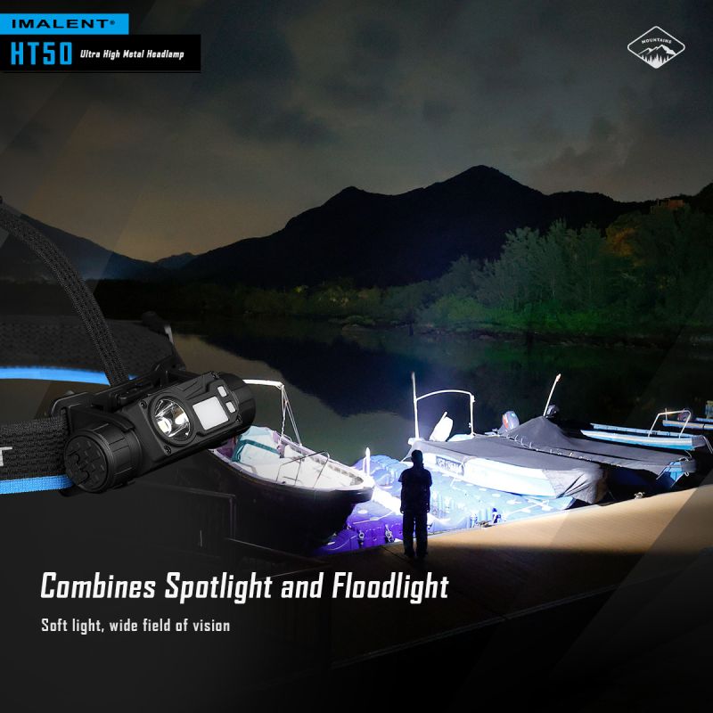 Kraftfull IMALENT HT50 LED-strålkastare med dubbla ljuskällor för äventyr Uppladdningsbar och vattentät