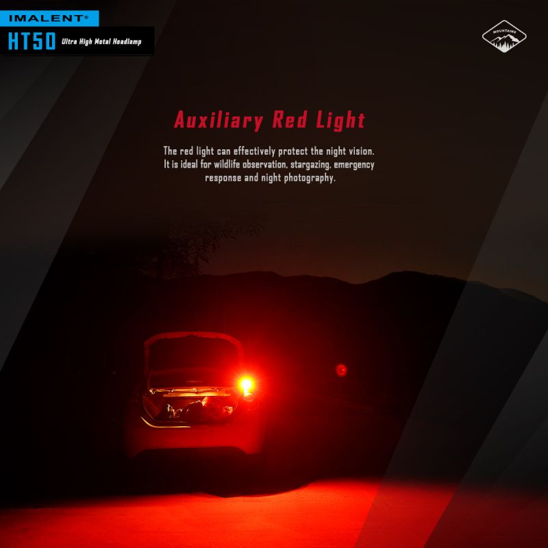 Kraftfull IMALENT HT50 LED-strålkastare med dubbla ljuskällor för äventyr Uppladdningsbar och vattentät