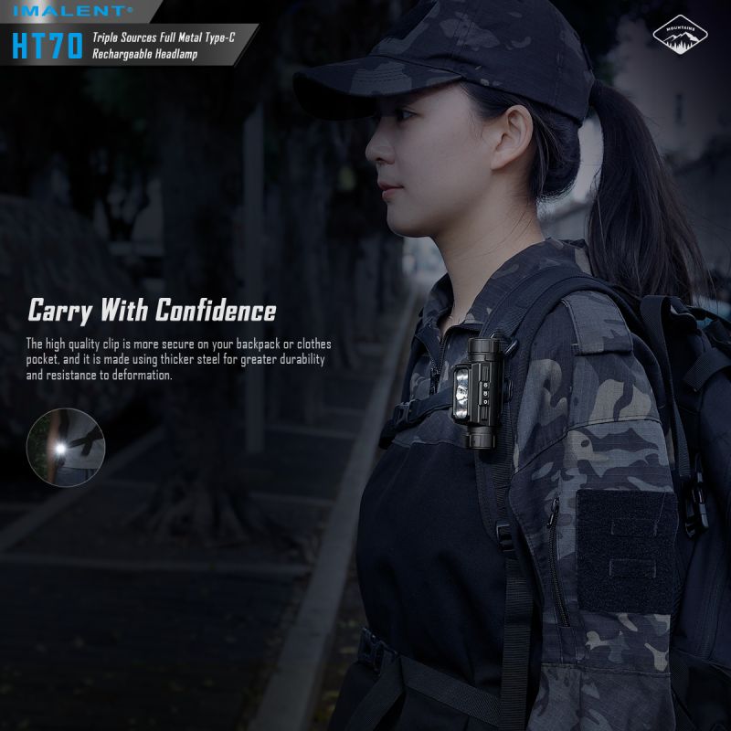 IMALENT HT70 pannlampa med XHP50.3 HI LED 3500 lumen ergonomisk design mångsidiga driftlägen utomhusbelysning